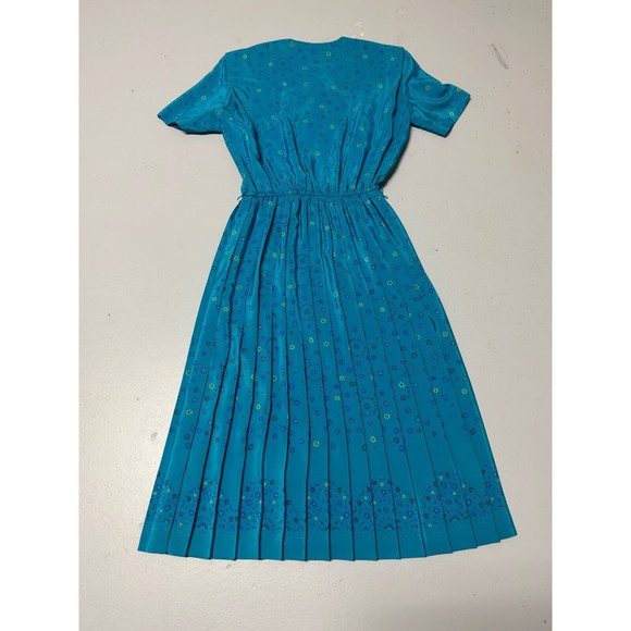Leslie Fay Ikat Pleated Belt Dress Vintage Women’s Size 10 Short Sleeve Buttons - Picture 6 of 7